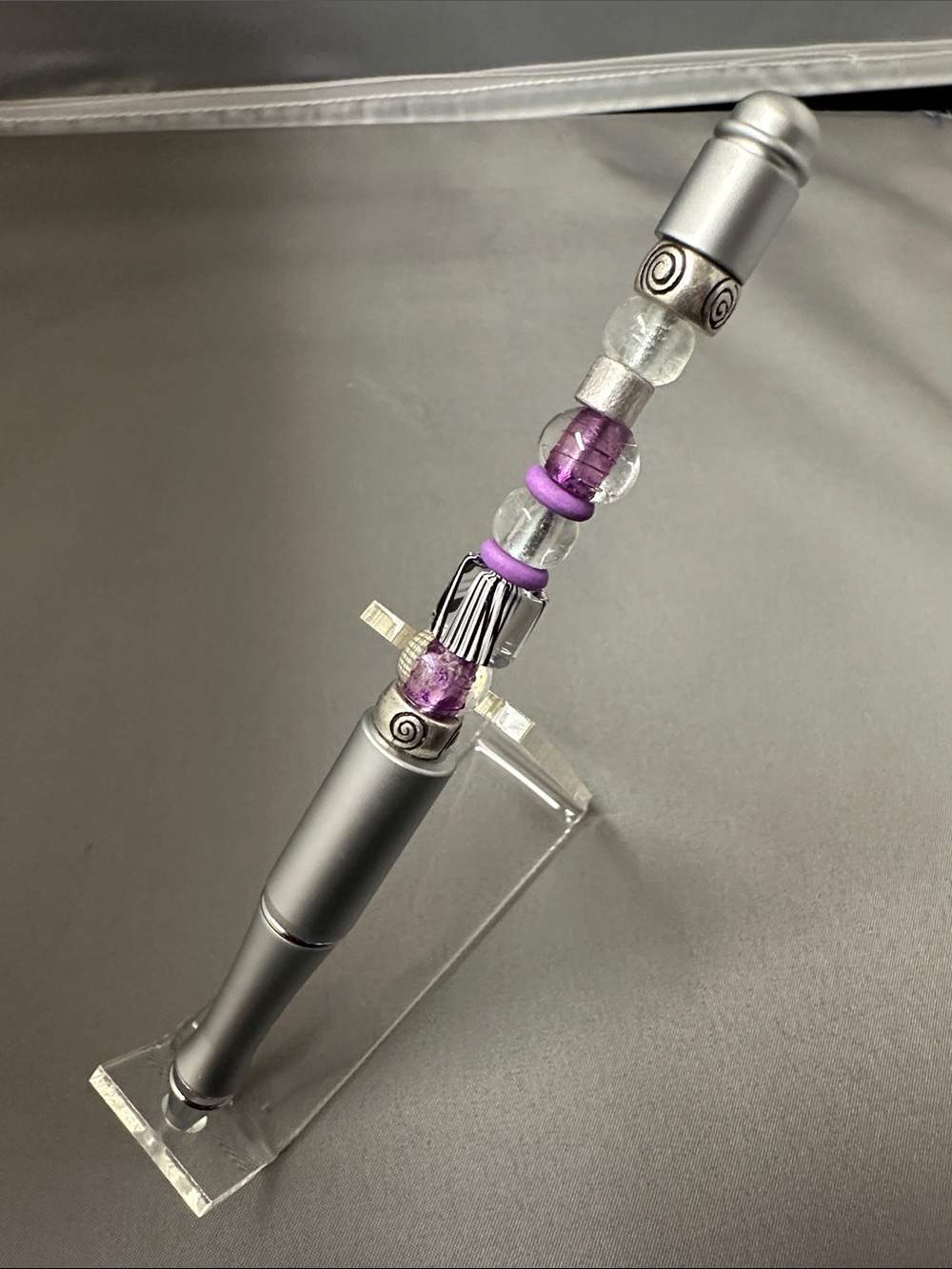 Custom made Beaded Silver and Purple Pen